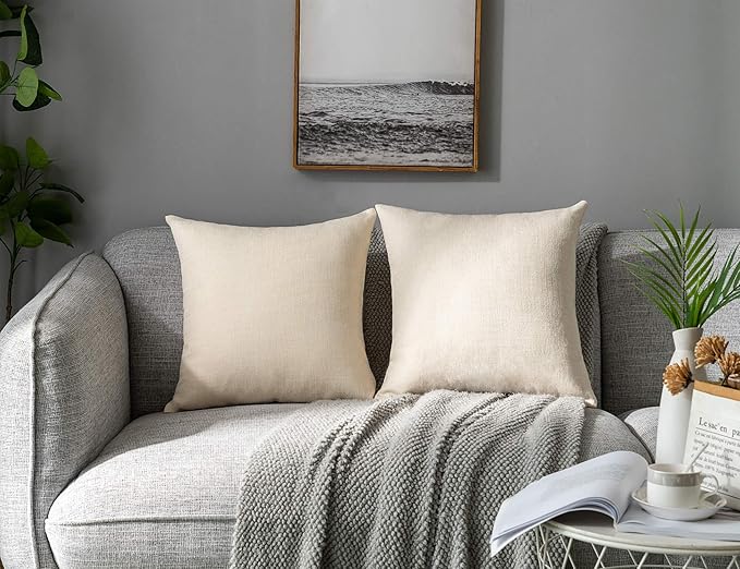 Stellhome Pack of 2 Burlap Throw Pillow Covers Farmhouse Linen Cushion Covers