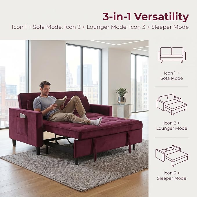 3 in 1 Convertible Sofa Bed, Loveseat Sleeper Sofa