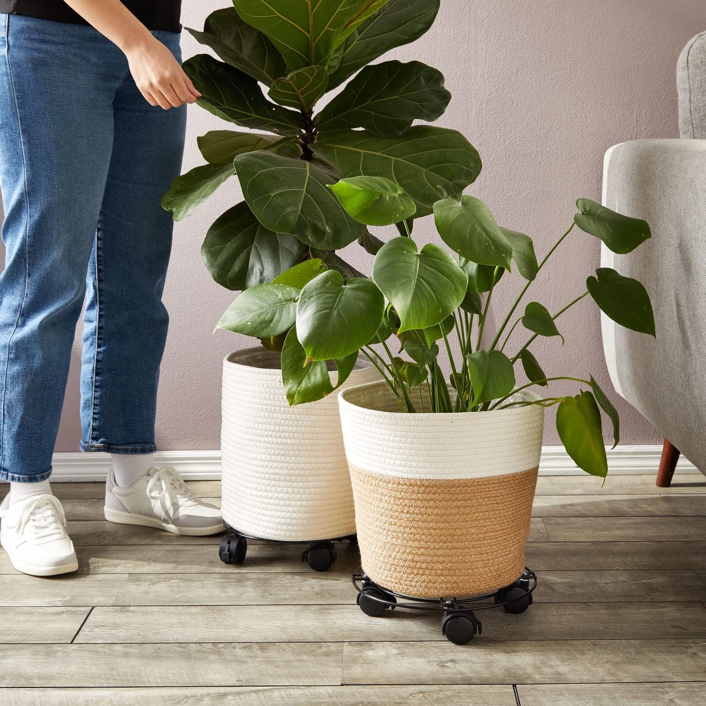 Bright Creations Plant Stand with Wheels - 10.6 in Diameter, Black, Pack of 4, Modern - Metal Rolling Plant Stand Base with 360-Degree Rotation & Locking Casters for Indoor & Outdoor Planter Pots