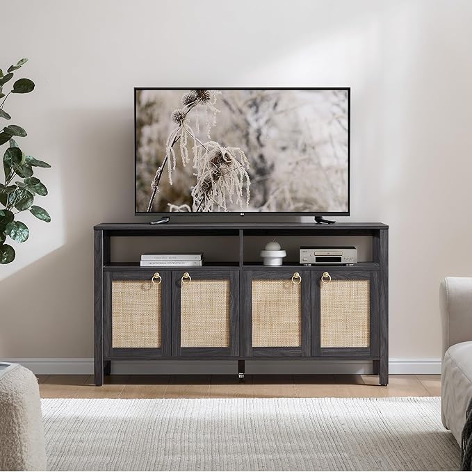 SICOTAS Rattan TV Stand for Television up to 65 Inch