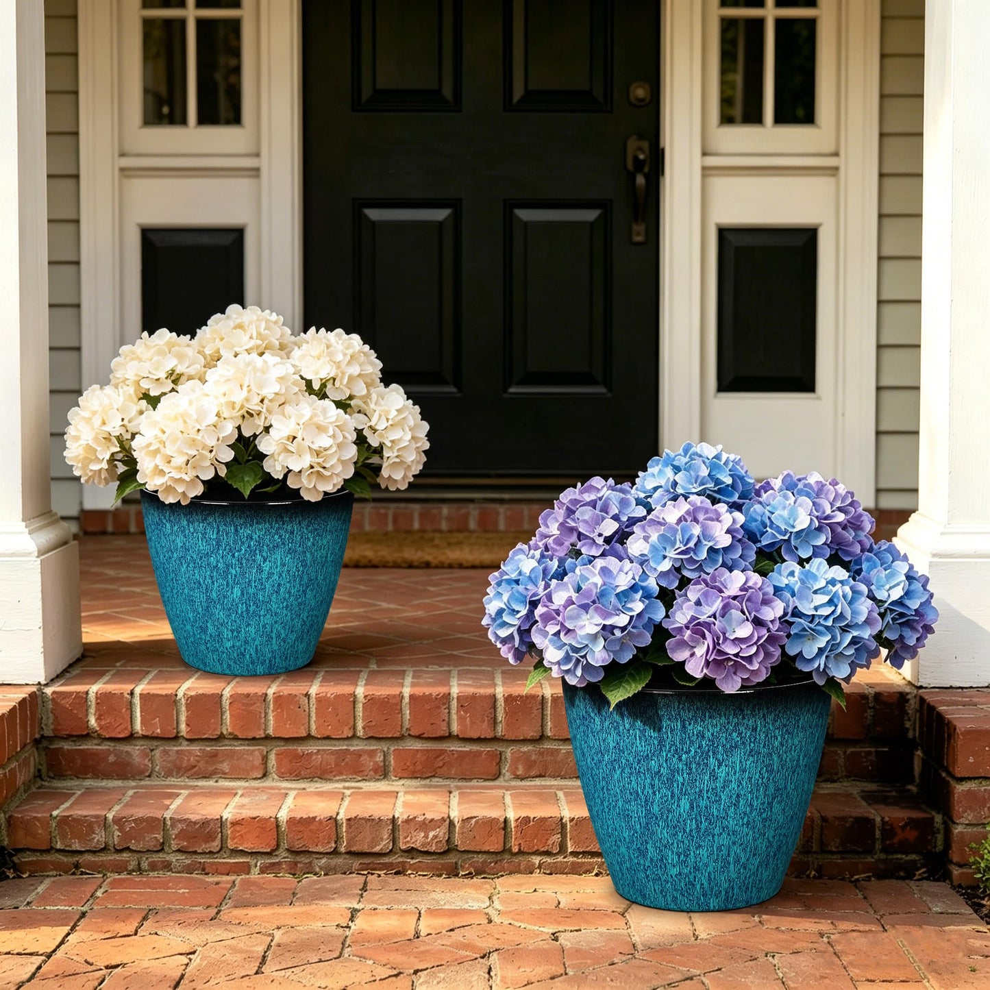 Hollyone Set of 2 Outdoor Planter 8 inch Blue Plant Pot Plastic Pots for Plants Planters for Outdoor Indoor Plants with Drainage Hole Round Plant Pot Flower Pots Garden Decorations Gradient Blue