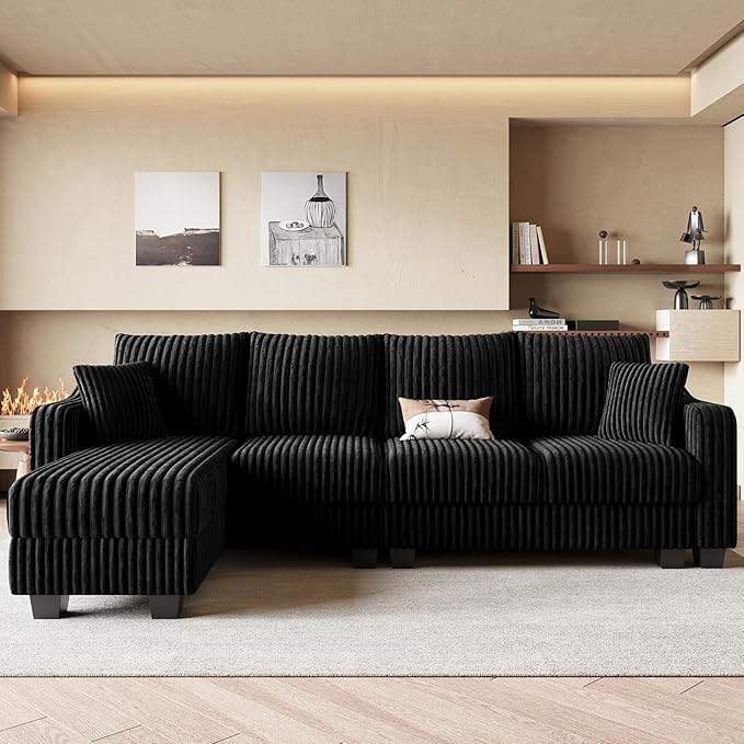 Belffin Sectional Couch with L-Shape Chaise L Shaped Couch with Ottoman
