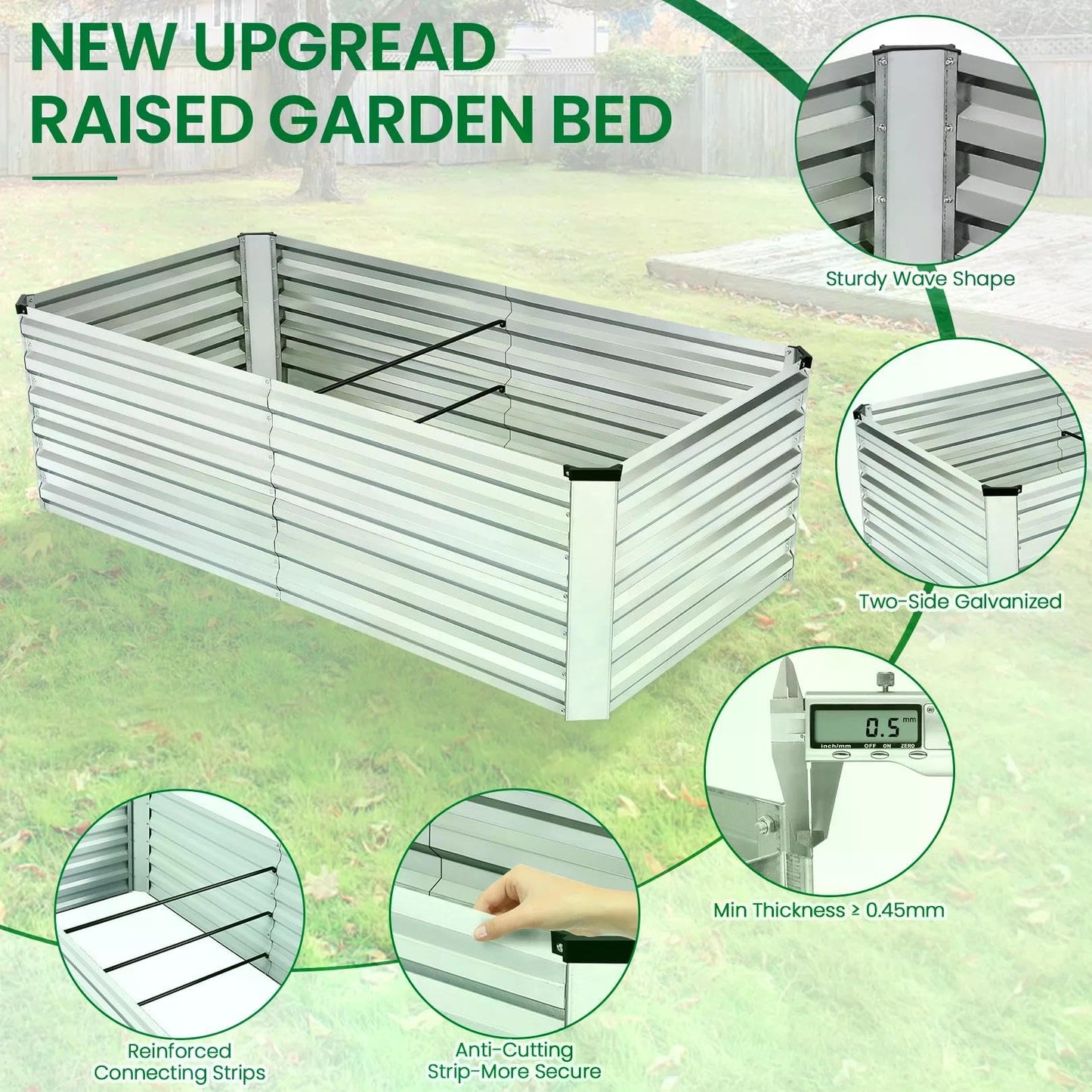 SEJOV 6x3x2ft Raised Garden Bed Kit, Galvanized Planter Raised Garden Boxes Outdoor, Deep Root Raised Planter w/Anti Cutting Strip, Large Metal Raised Garden Bed for Vegetables Flowers Herbs, Silver