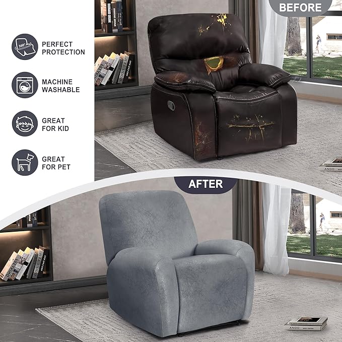 ANARACHON Leather Look Recliner Chair Covers, 4-Pieces Stretch Recliner Cover