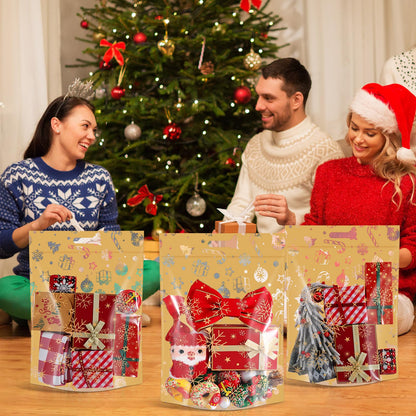 Fuutreo 10 Pcs Large Christmas Gift Bags 15.8x19.7 Inch Clear Christmas Plastic Bags Candy Cane Snowflake Treat Pouches with Handles for Winter Xmas Holiday Gift Candy Wrap Supplies Decoration