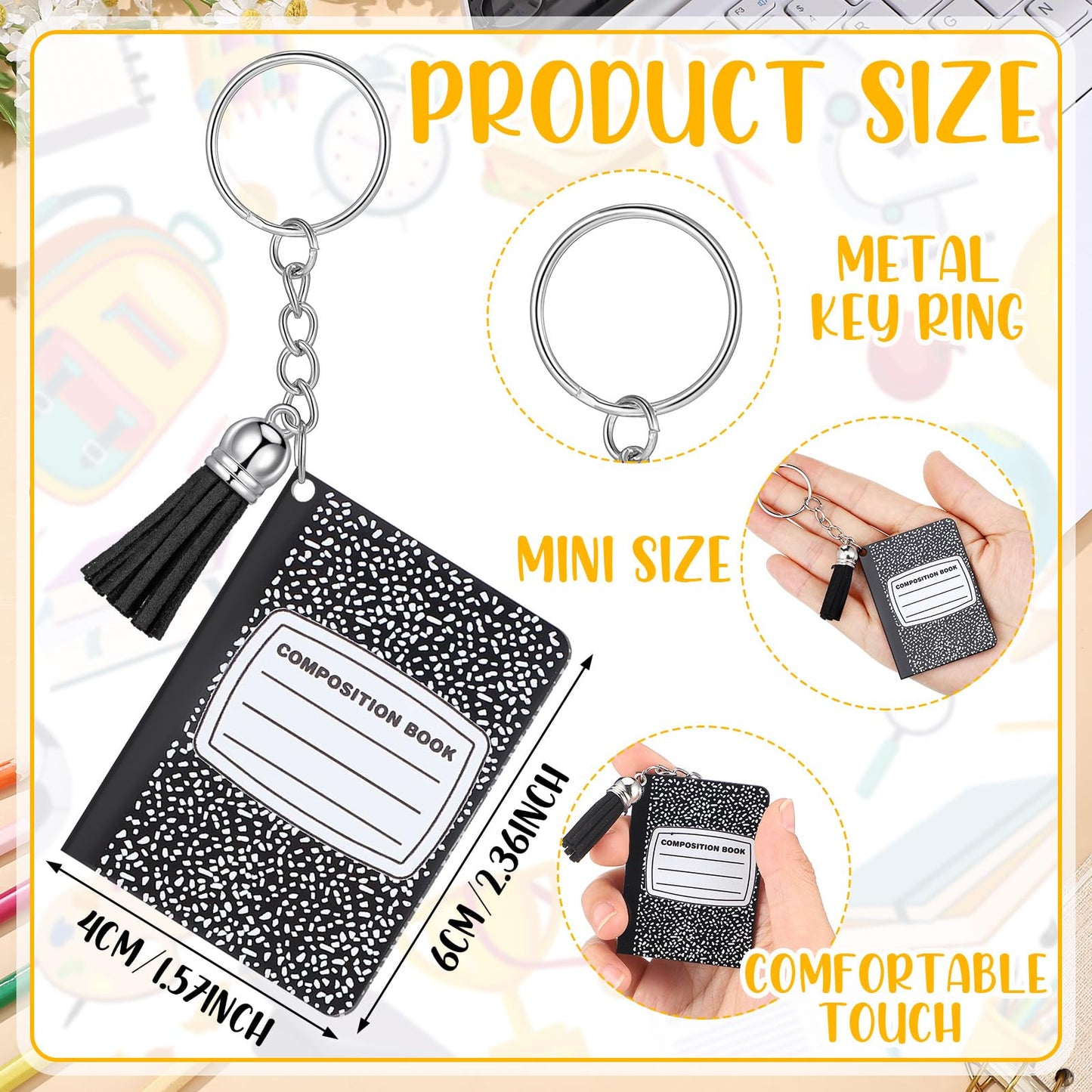 Sureio 30 Pcs Back to School Teacher Appreciation Gift Bulk Mini Notebook Keychain Gifts Bulk Note Book Bundle for Preschool(Composition Book)