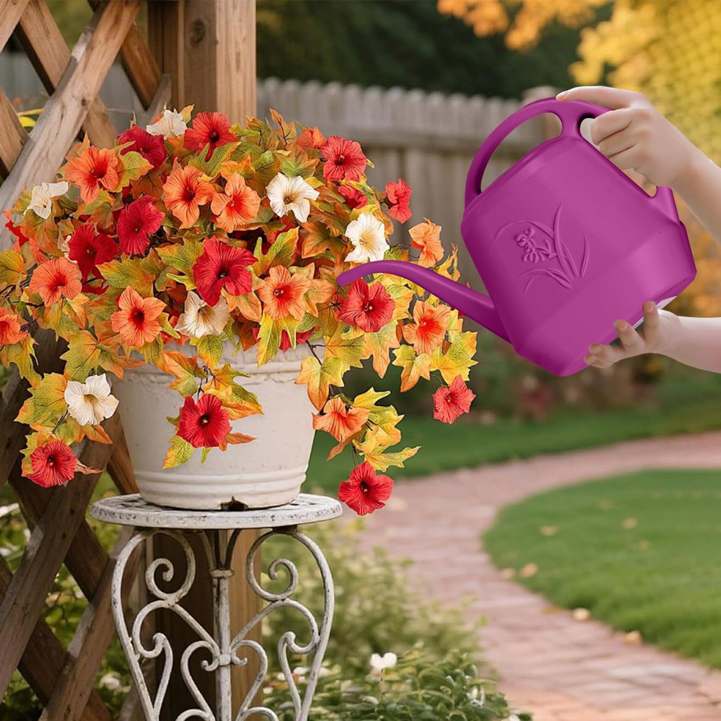 VKPLITE Plastic Watering Can - for Indoor and Outdoor Home Garden Plants - with Long Spout - Rose Red - 1/2 Gallon