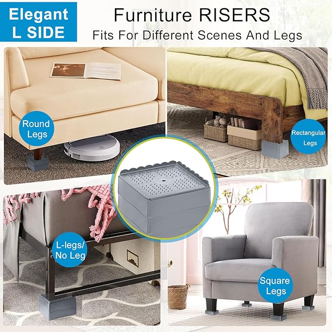 Bed Risers 1 inch, 2 inch, 3 inch, 4 inch Heavy Duty, Adjustable Furniture Riser