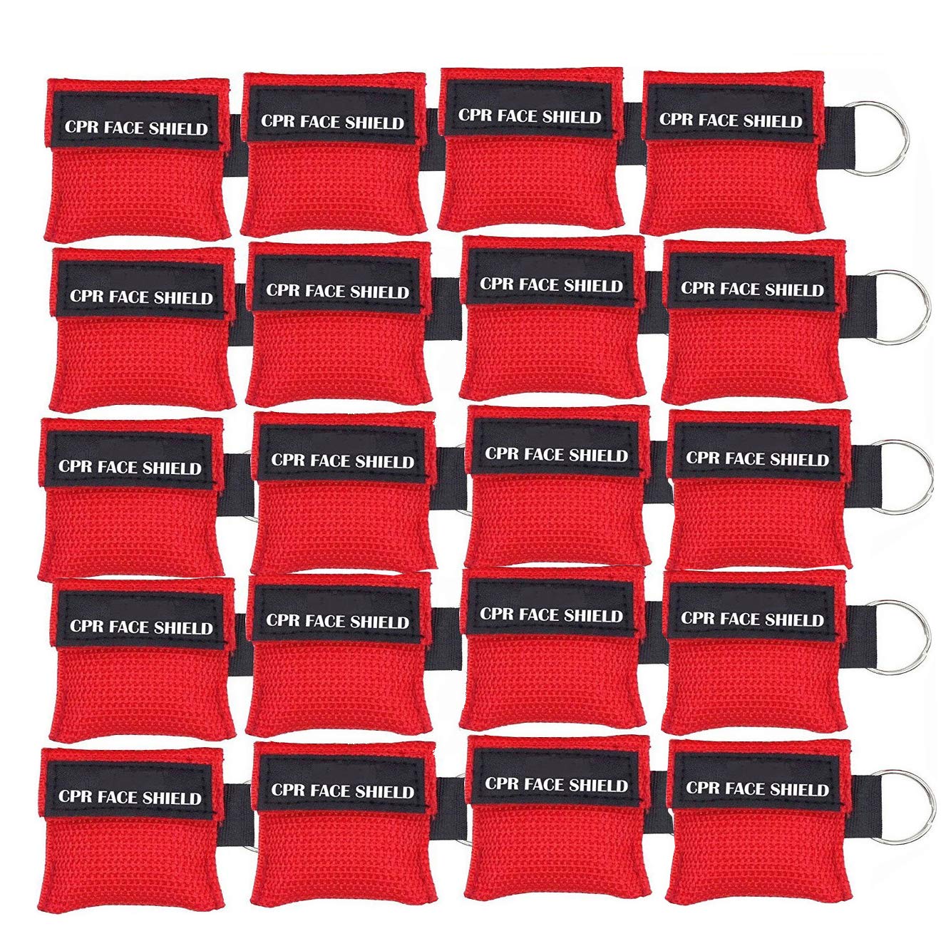 LSIKA-Z 20pcs CPR Face Shield Mask with Keychain Keying Emergency Kit CPR Face Shields Pocket Mask for First Aid or CPR Training (Red-20)