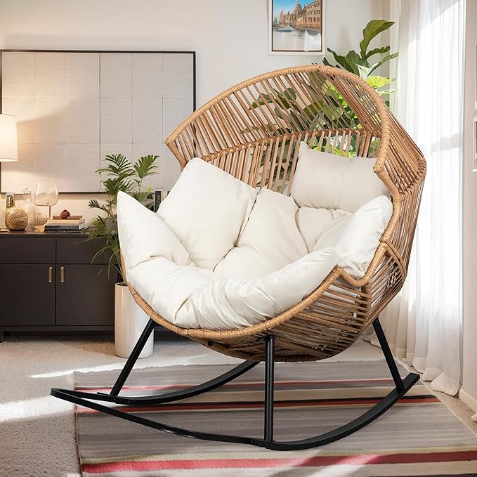 Vongrasig Wicker Egg Chair PE Rattan Rocking Chair