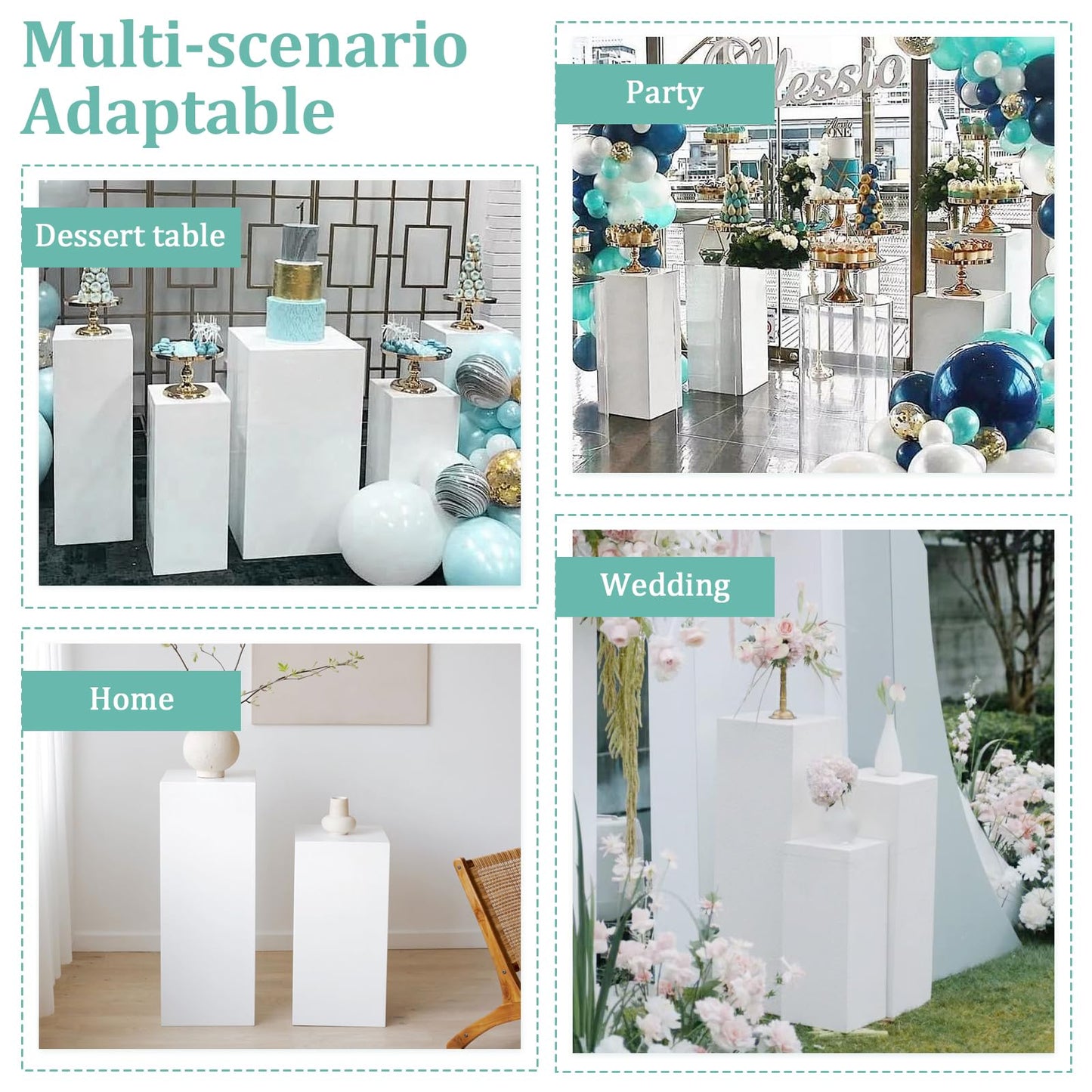 Baotree 3Pcs Square Pedestal Stands for Party, Metal Display Plinth Pillars for Wedding Ceremony Birthday Party Art Decor--23.6*9.4''(L), 21.7*8.3''(M), 19.7*7.1''(S)