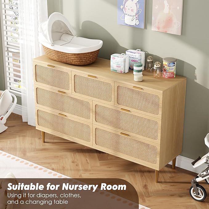 GarveeHome Rattan 7 Drawer Dressers