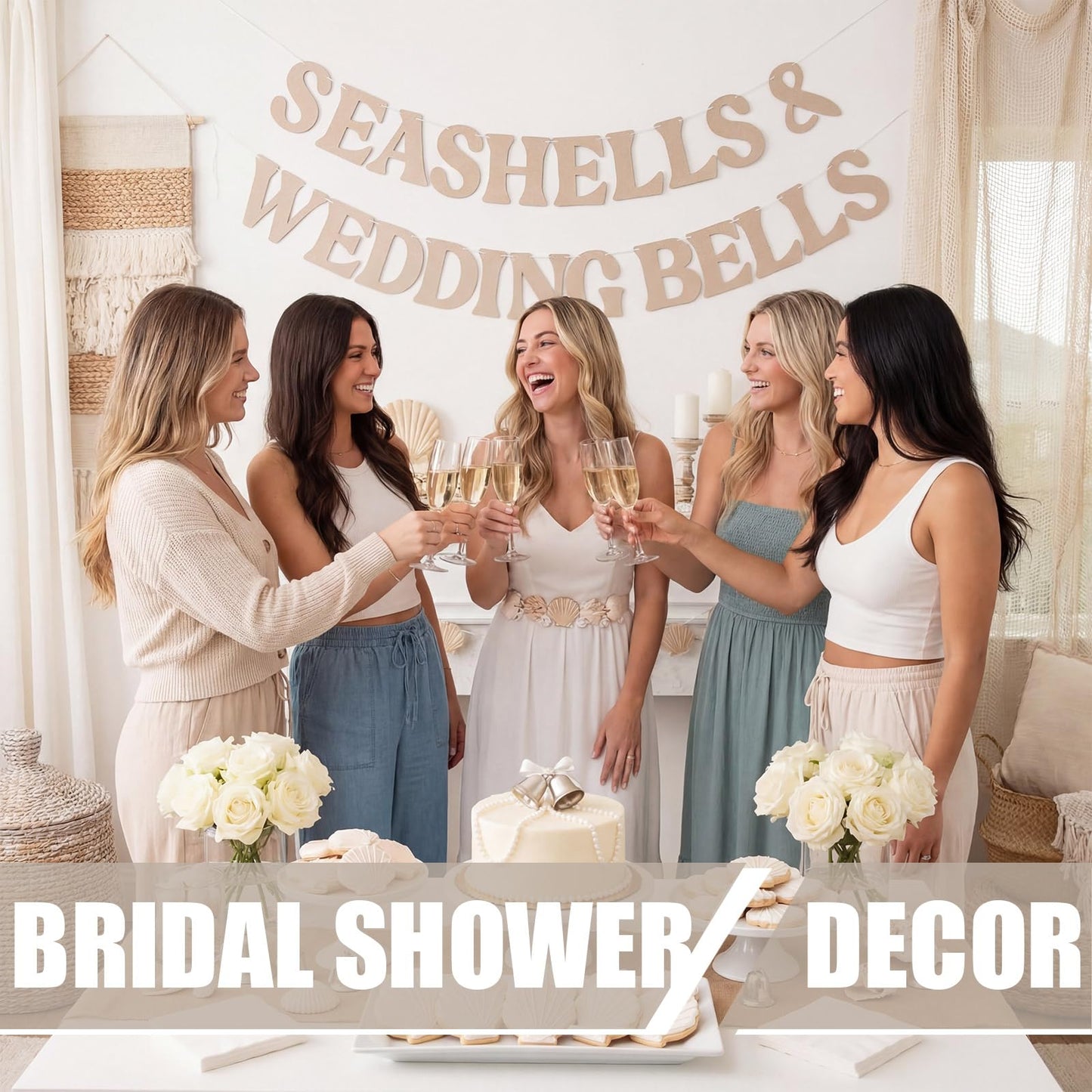 Affrolling Seashells & Wedding Bell Party Decorations Seashells and Wedding Bell Banner Beach Bridal Shower Coastal Bachelorette Party Decorations Last Toast on the Coast Decor Supplies