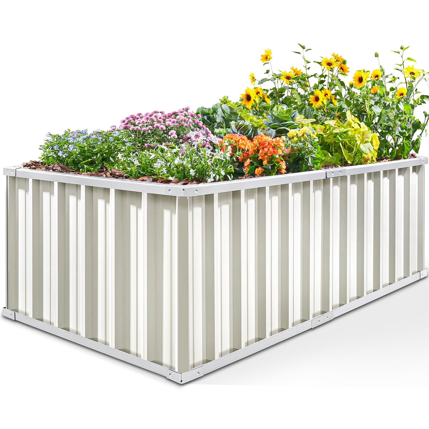 KING BIRD Raised Garden Bed 68" x 36" x 24" Heightened Galvanized Steel Metal Planter Box Outdoor for Deep-Rooted Vegetables, Flowers, Large Raised Bed Kit (Ivory)