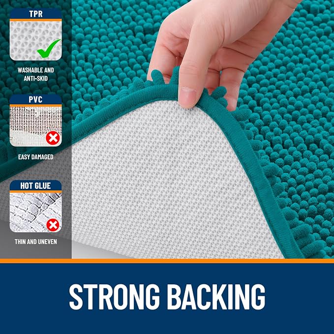 OLANLY Toilet Rugs U-Shaped 20x20, Extra Soft Absorbent Chenille Contour Bathroom Rugs for Toilet, Dry Quickly, Machine Washable, Non-Slip Bath Mat, Deep Lake