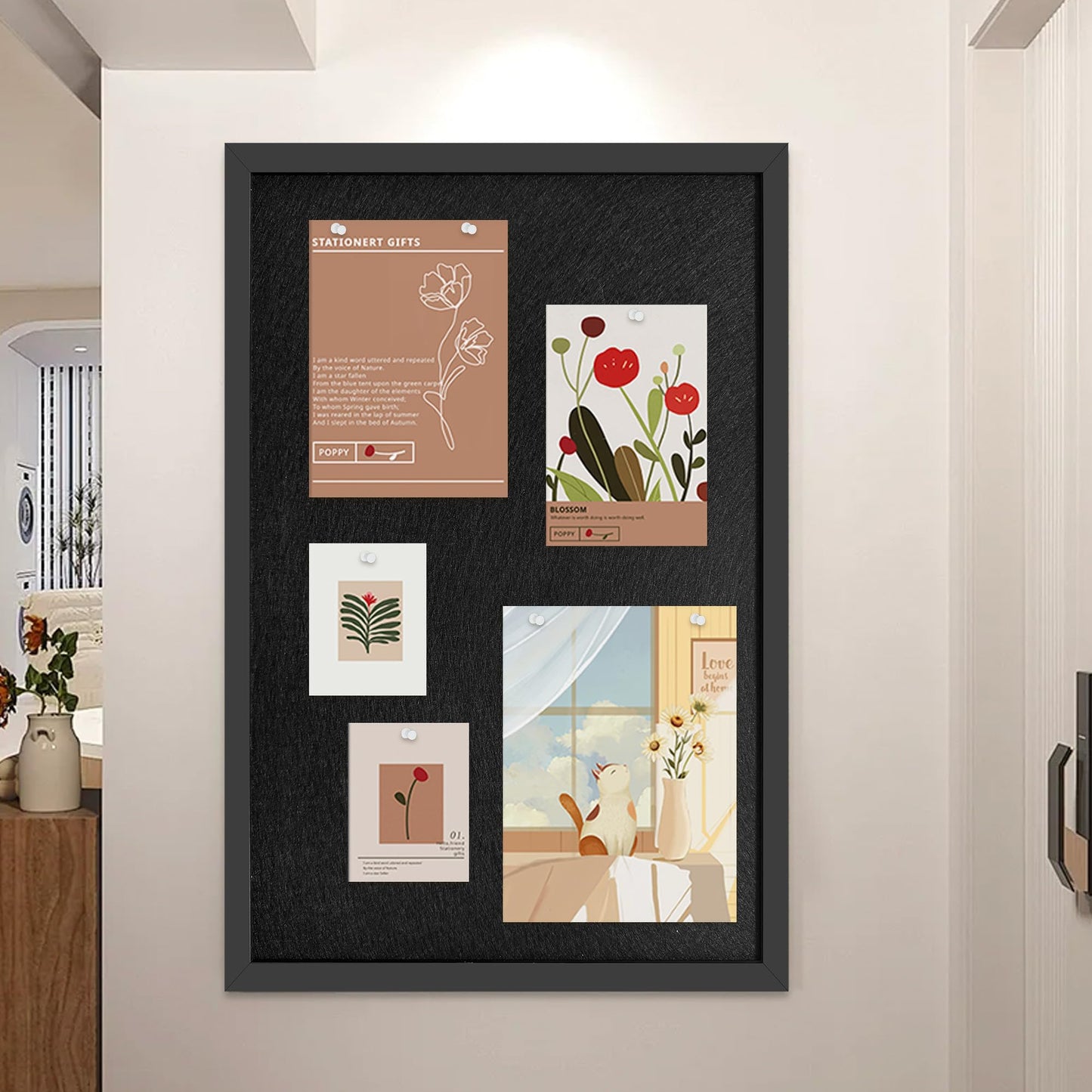 Yunihome 13.3x17.7 Inch Cork Board for Wall Hanging with Linen, Bulletin Board with Push Pins, Mounted Memo Message Board for Home Office Decor, Dorm Room Essentials, Classroom Organization