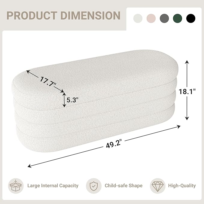 Busaurus Storage Ottoman Bench 49.2 Inch Upholstered Fabric Storage Bench