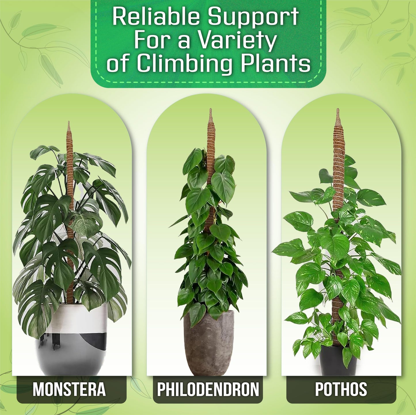 2 Pack 48 Inch Bendable Moss Pole Monstera Plant Support for Climbing Indoor Plants, Tall Coir Plant Pole Sticks & Plant Stakes for Pothos, Philodendron & Potted Plants, Includes Plant Ties