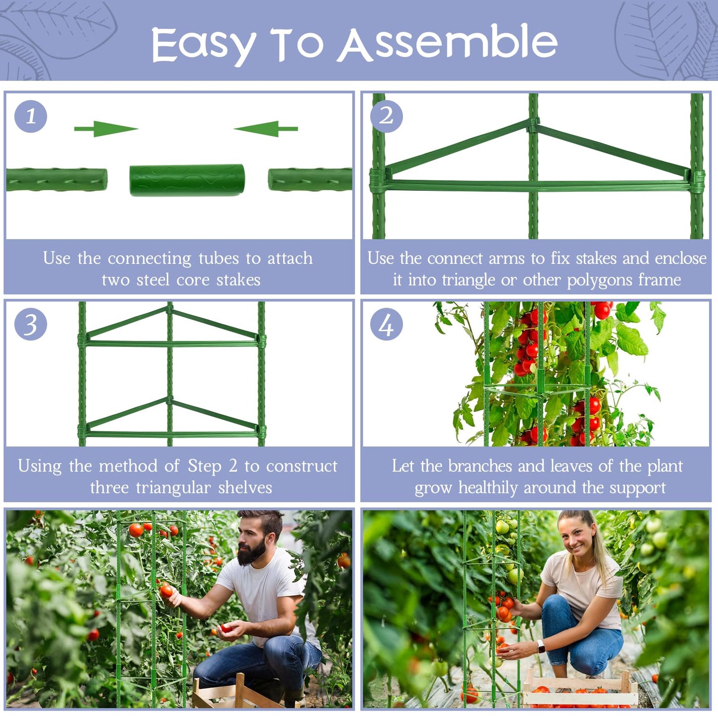 Legigo 8-Pack Up to 63inch Tomato Cages for Garden Plant Support- Garden Stakes Tomato Cage, Tomato Trellis for Potted Plants, Tomato Cages Plant Stakes for Climbing Vegetables Plants Flowers