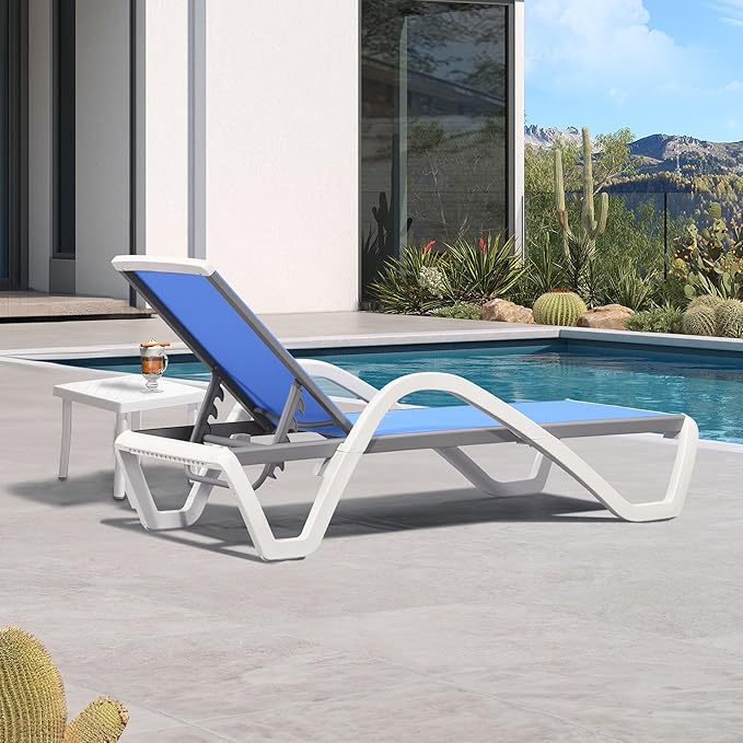 PURPLE LEAF Patio Chaise Lounge Chair Set Outside Aluminum Plastic Stackable
