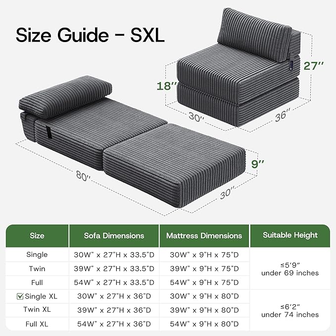 Convertible 4-in-1 Folding Sofa Bed Boneless Sleeper Chair Couch Foldable