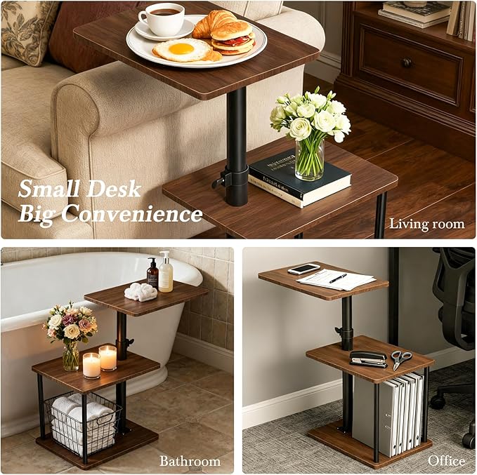 Faesun Swivel Side Table for Couch Arm, Height Adjustable C Shaped End Table