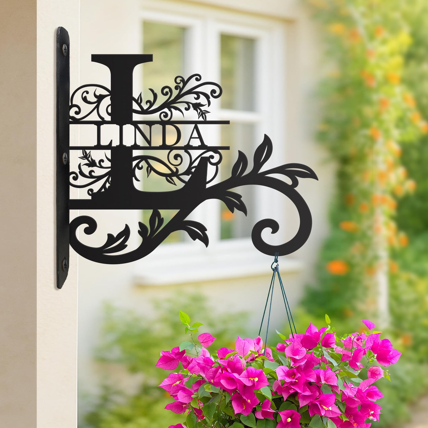 YCHARTSIGN Personalized Metal Plant Hanger Outdoor and Indoor Decor, Custom Hanging Plants Bracket, Plant Hooks for Bird Feeder, Wind Chime, Flower Baskets, Hanging Plant Hooks (Last Name)