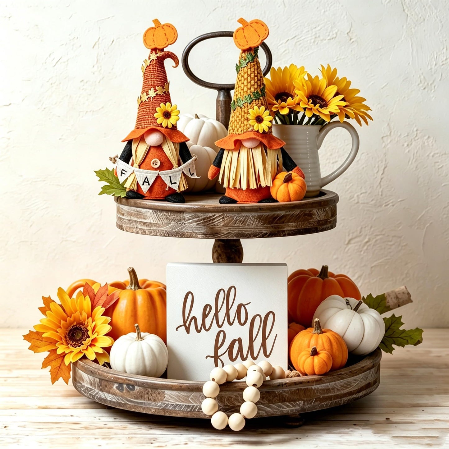 Ni-JASW Fall Plush Gnomes Set of 2, Farmhouse Sunflower Pumpkin Harvest Thanksgiving Swedish Tomte Autumn Elf Figurines Tiered Tray Decor