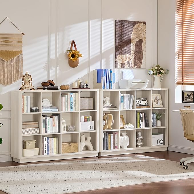 Joaxswe 12 Cube Storage Organizer, Wood Floor Standing 3-Tier Cubby Bookcase