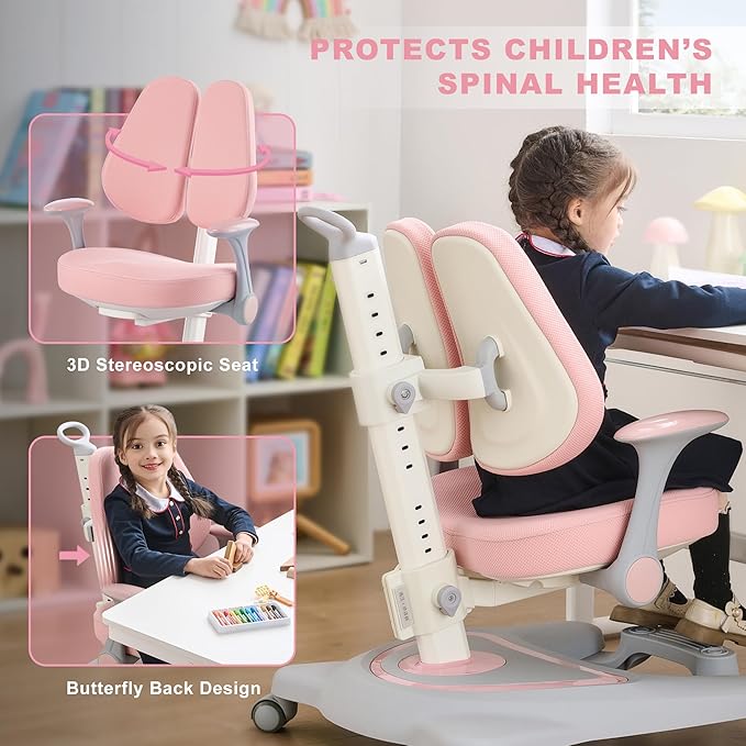 ERIYA Kids Desk Chair, Ergonomic Chair: Height-Adjustable, Double Back Support