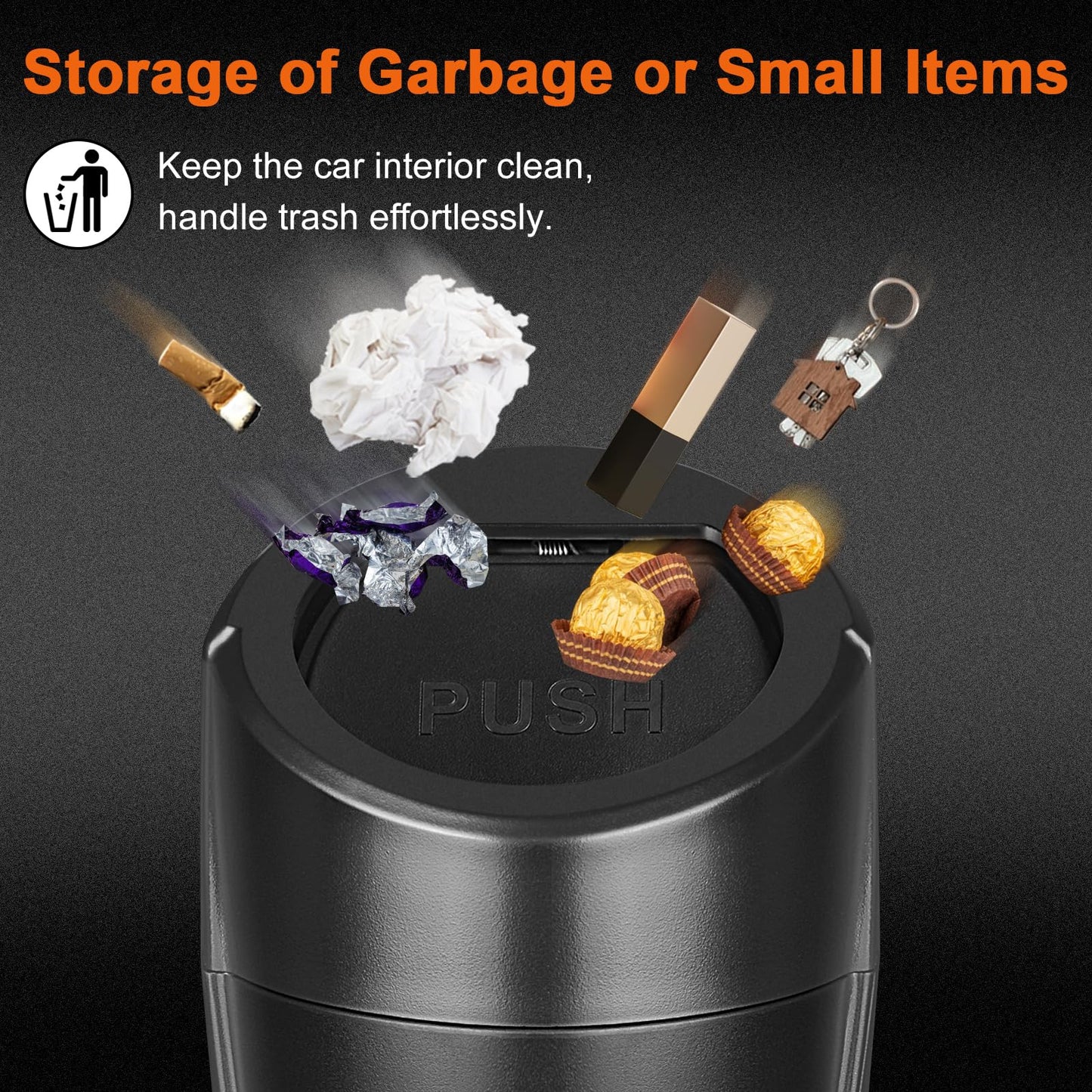Kincown Car Trash Can, 2 Packs Mini Car Trash Bin with Lid, Leakproof Cup Holder Car Garbage Can with 60 Trash Bags, Vehicle Front Back Seat Organizers and Storage for Car, Home, Office, Black