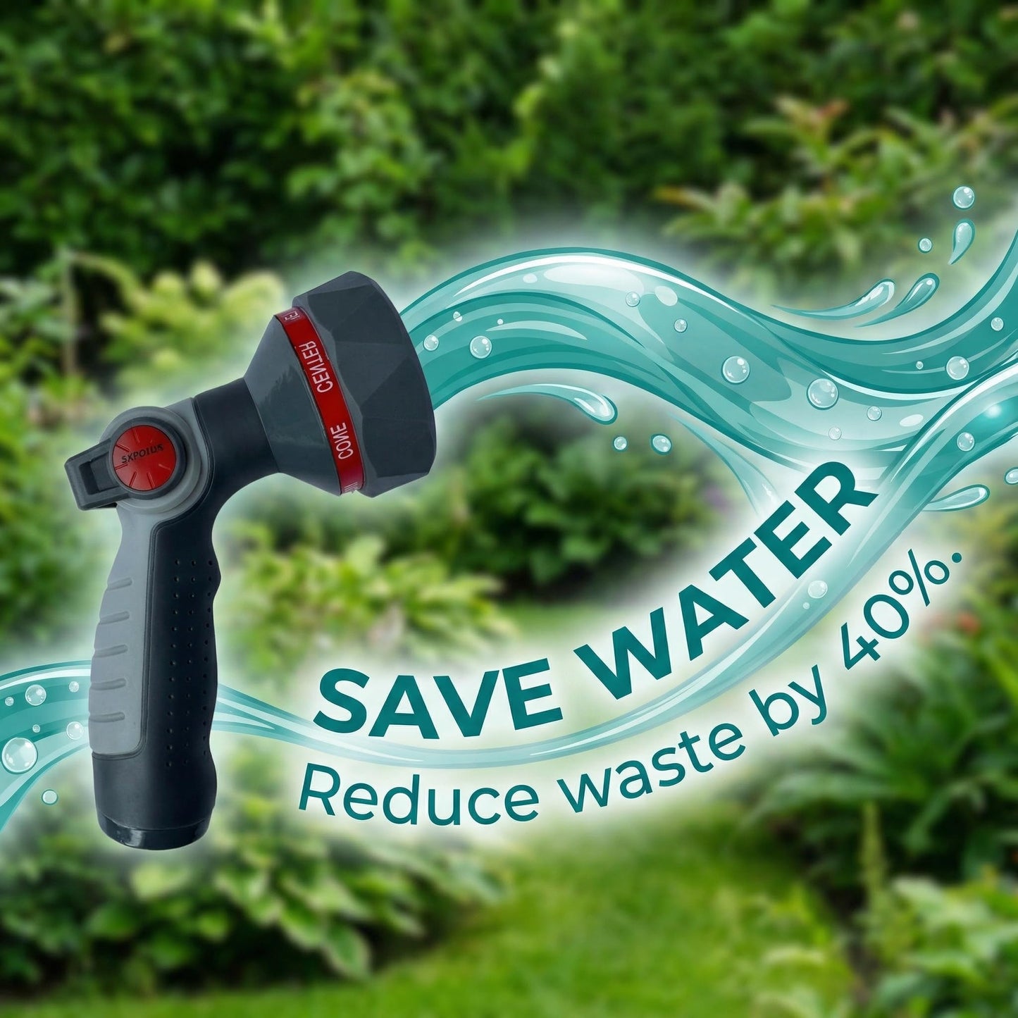 FXFOUCS Garden Hose Nozzle Sprayer-This High Heavy-Duty Spray Nozzle Offer 9 Watering Patterns for Watering Plants,Lawns &Gardens,Washing Cars,Household Cleaning and Showering Pets (Red-black)