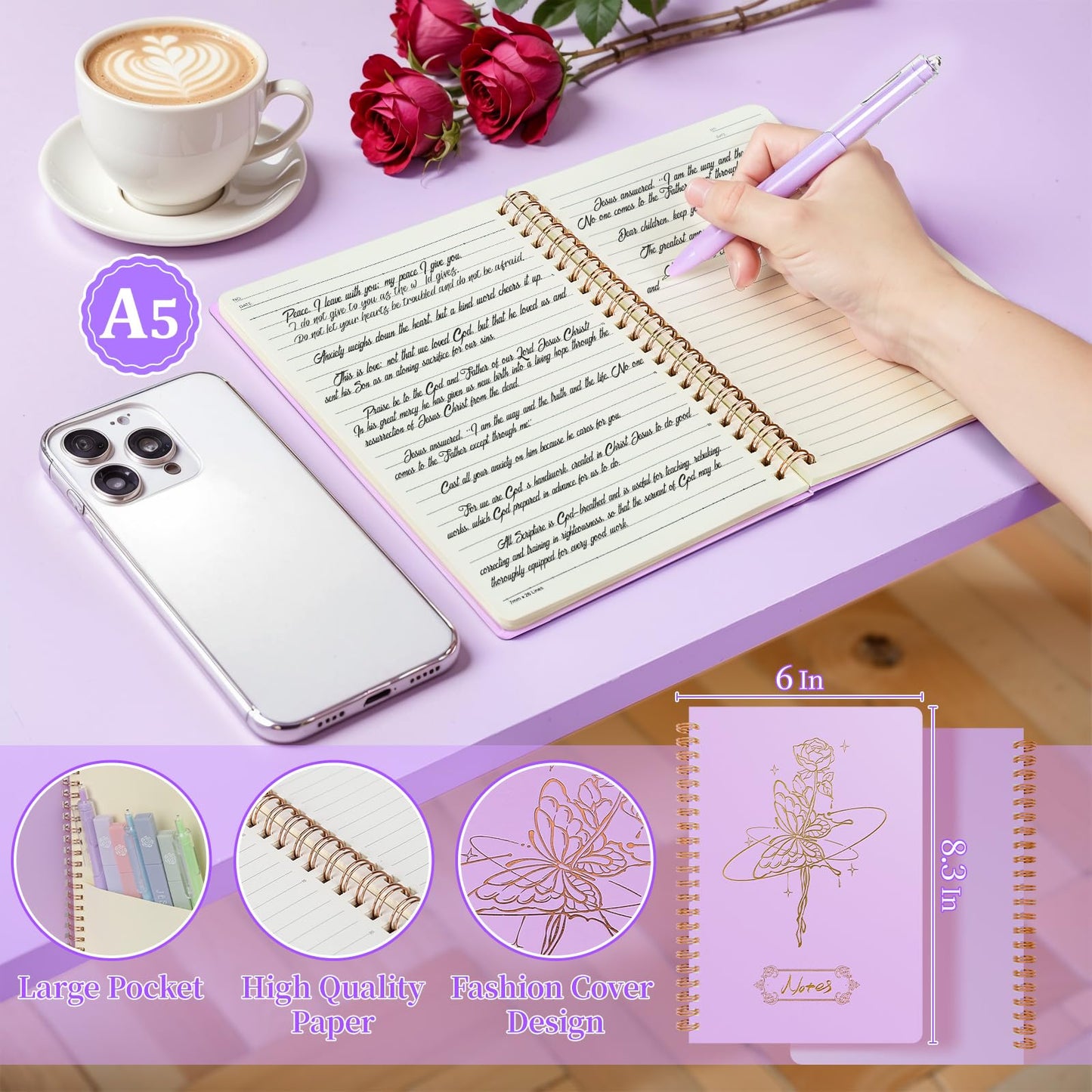 Bible Study Supplies Journaling Kit for Women,Bible Study Kit with Highlighters No Bleed,Journal Notebook Tabs Large Pencil Case, Accessories Set for Women Teens Beginner, Christian Gifts (purple)