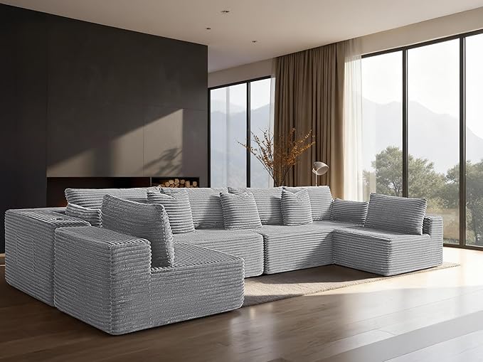 138" Cloud Sectional Couch, Comfort U Shaped Sofa