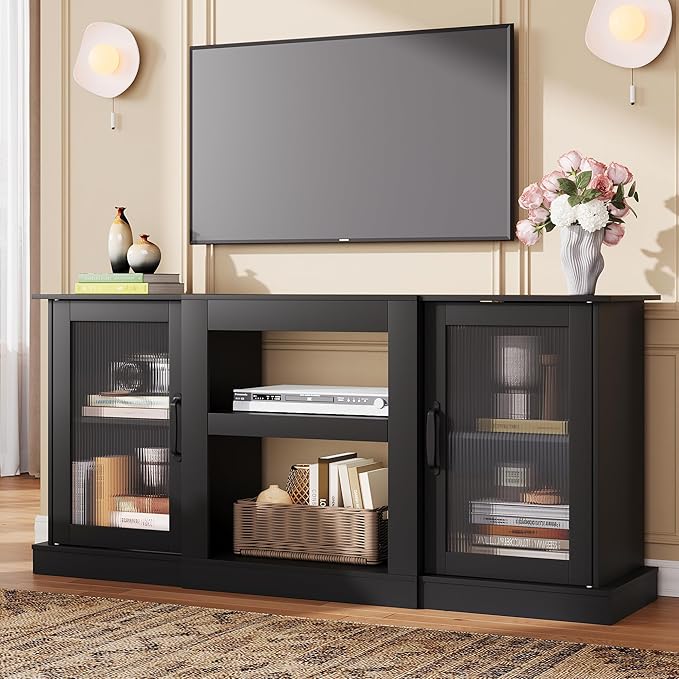 WLIVE Farmhouse TV Stand for 65 inch TV, Open Shelves TV Console for Living