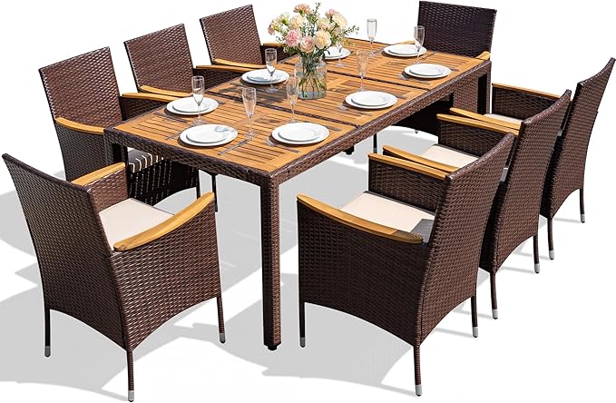 Devoko Outdoor Patio Dining Sets 9 Pieces Wicker Outdoor Dining Table and