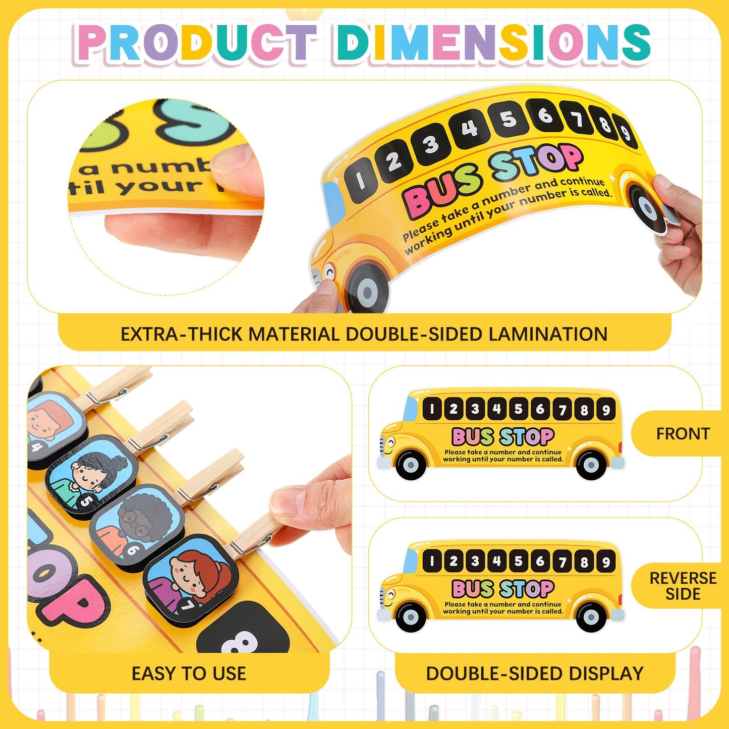 Tinlade School Bus Classroom Management Tools Teacher Waiting Room Sign Girl Style Waiting Room Numbers Classroom Set with Wooden Clips for Back to School Elementary Teacher Supplies