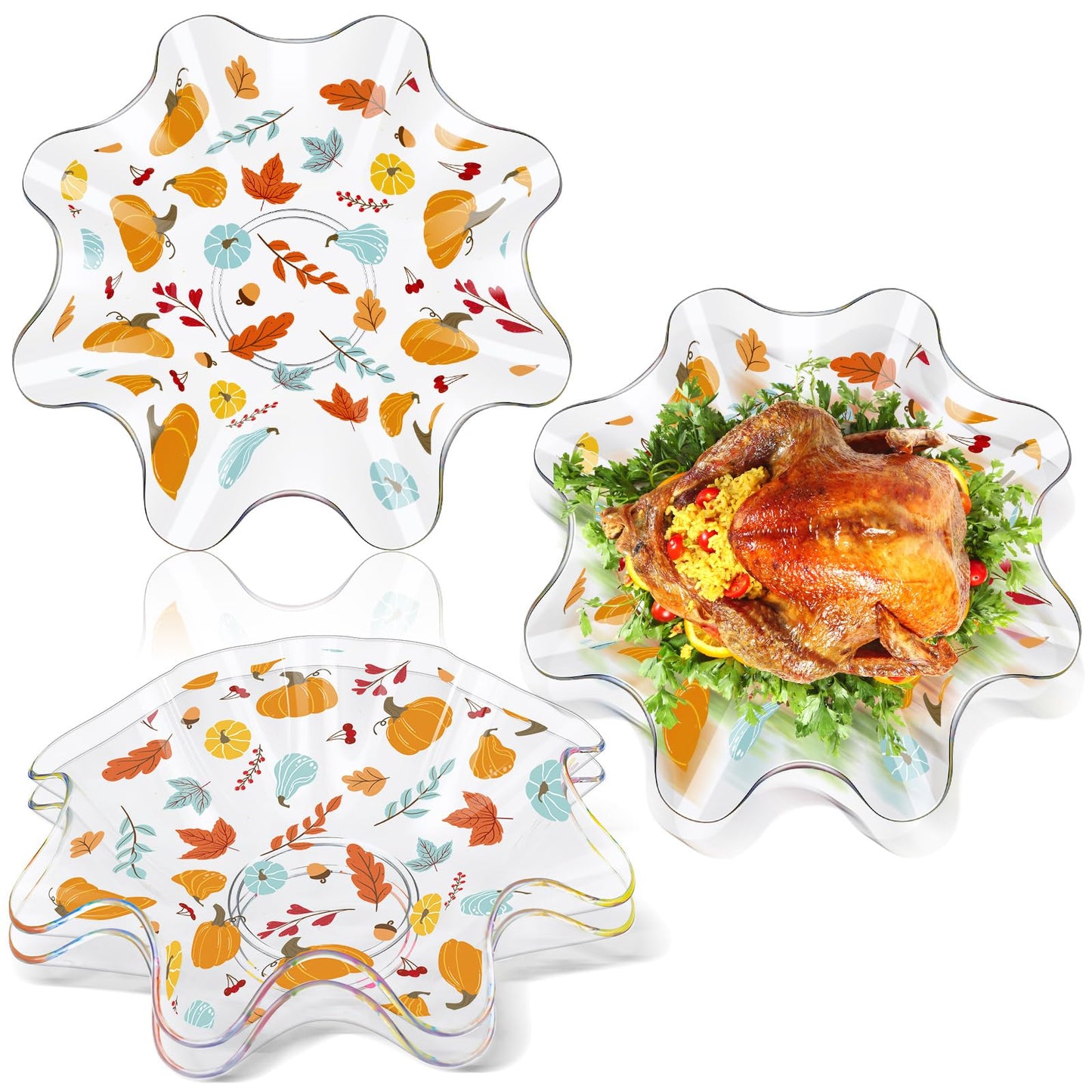 Tioncy 4 Pcs Thanksgiving Plastic Bowls 8 Inch Fall Pumpkin and Autumn Maple Leaves Candy Bowl Reusable Serving Dish for Snack Fruit Holiday Tableware for Thanksgiving Fall Harvest Parties