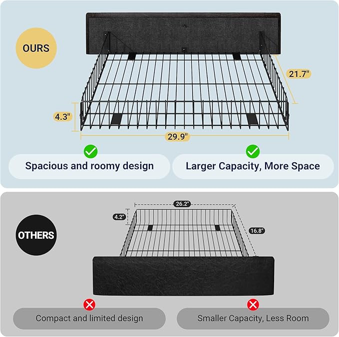 Allewie King Size Black Metal Faux Leather Platform Bed Frame