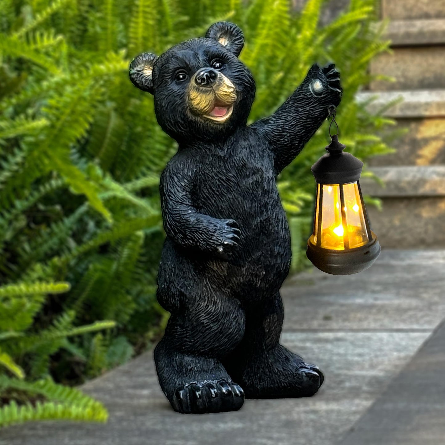 xin ming Solar Black Bear Garden Statue -14" ResinFigurine with Solar LED Lantern, Auto On/OffWaterproof Decor, Dual Use Indoor OutdoorLight for Patio Yard Porch
