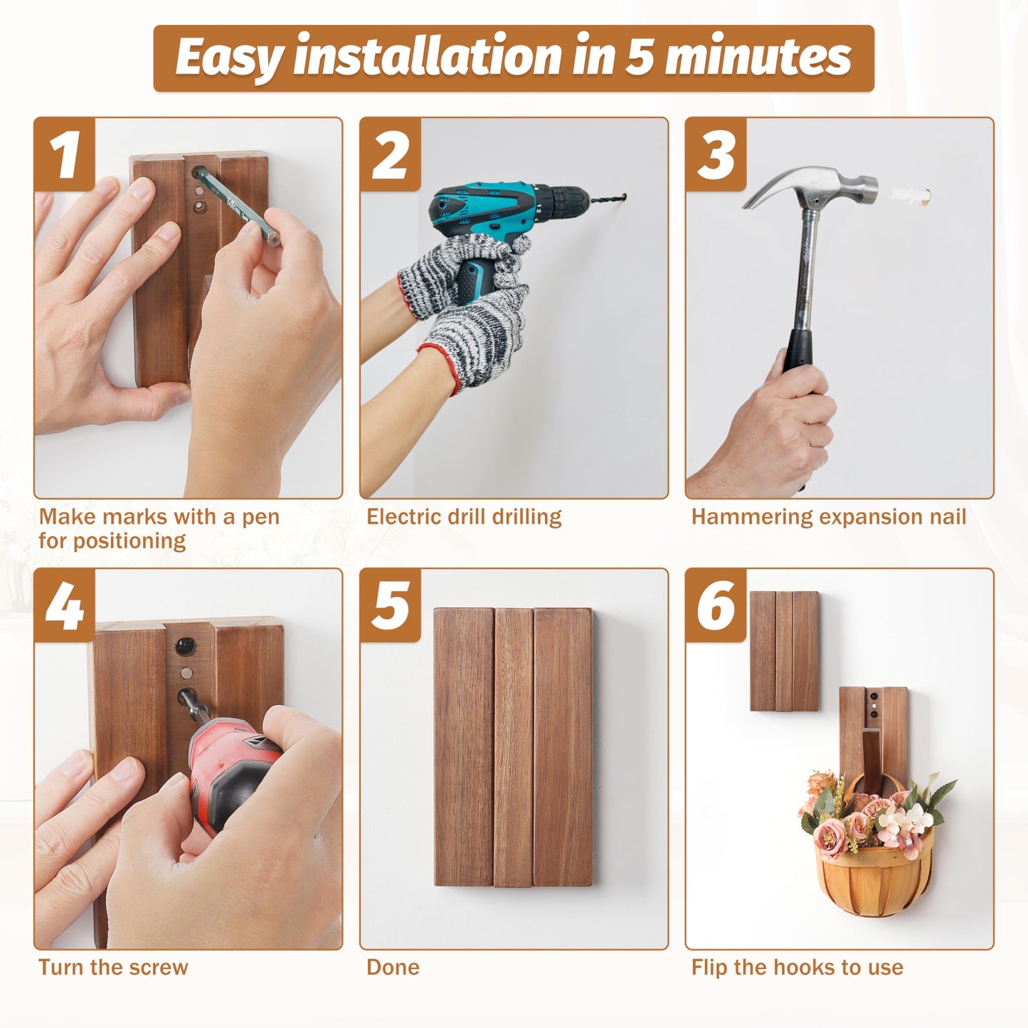 KYIAANY Wood Wall Hooks for Bathroom