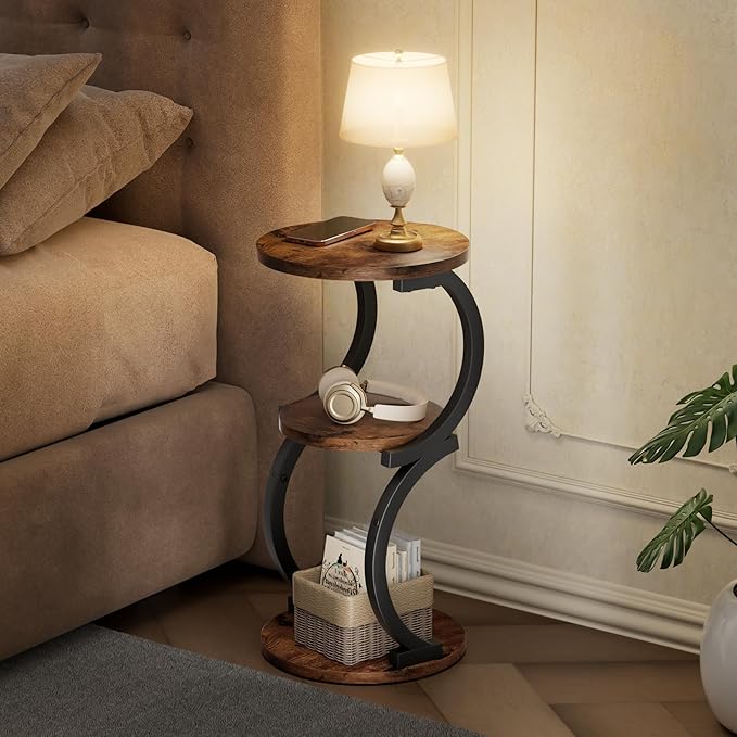 Small Side Table, 3-Tier Round End Table