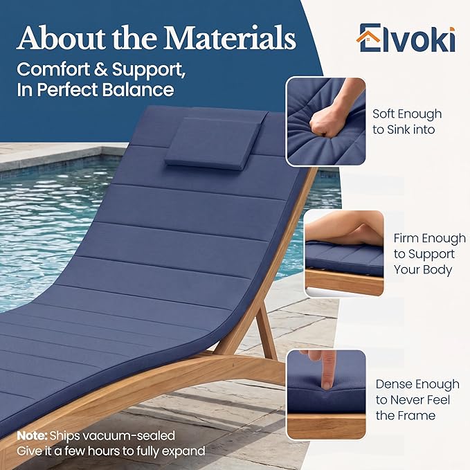Quilted Chaise Lounge Outdoor Patio Furniture Cushions | Water-Resistant Patio