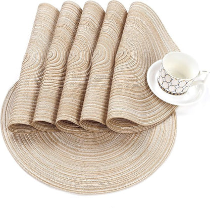 SHACOS Round Braided Placemats Set of 4 Washable Place Mats for Dining Tables 15 inch Non Slip Kitchen Table Mats (Beige, 4)