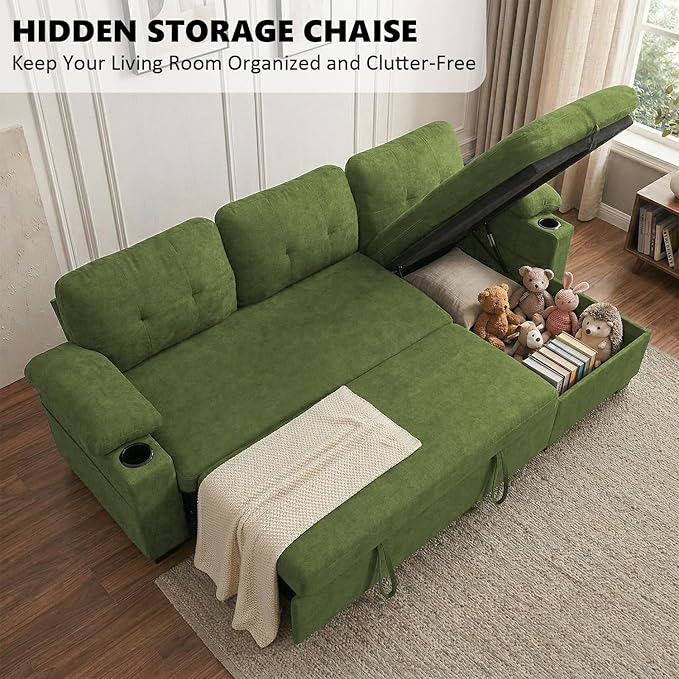 KCGKCG 93" L Shaped Sleeper Sofa Bed, Pull Out Couch Bed
