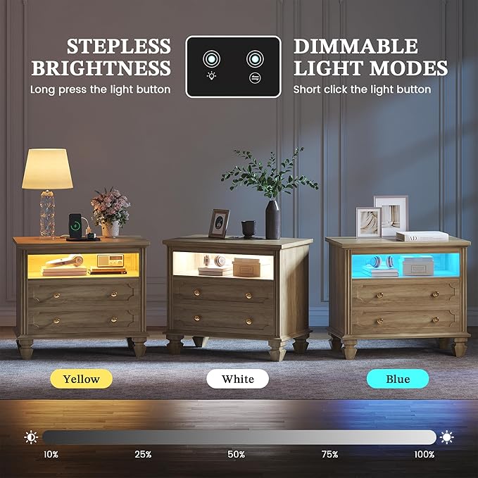 FREDEES 28'' Large Nightstands Set of 2, Smart Bedside Tables