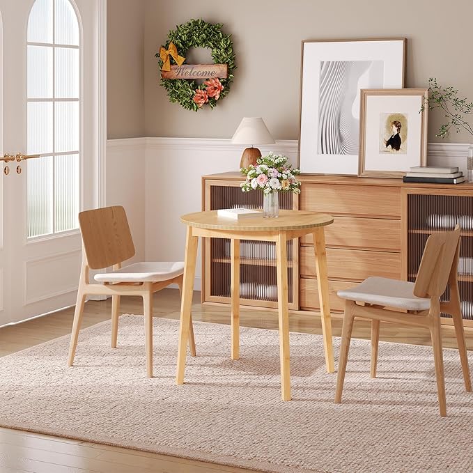 HOOBRO Bamboo Dining Table, Round Dining Table