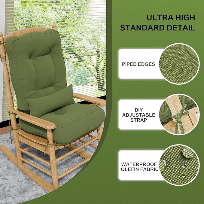 Rocking Chair Cushions with Pillow, Waterproof and Fade-Resistant Thicken