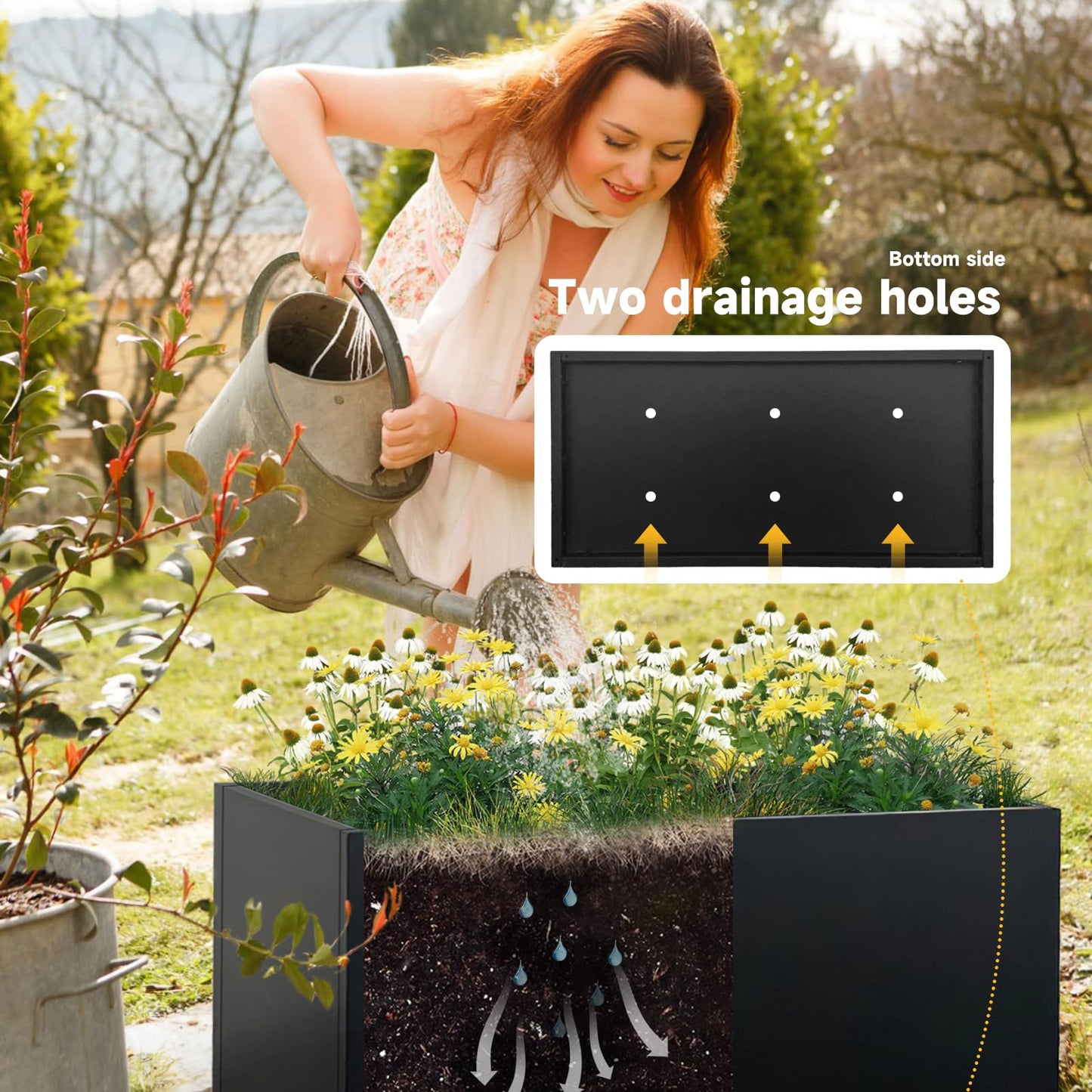 GZLVSOW Galvanized Steel Planter Black Metal Outdoor Planter 32" L x 12" W x 16" H Metal Heavy Planters Box Indoor & Outdoor, Commercial & Residential (32 x 12 x 16,Black)