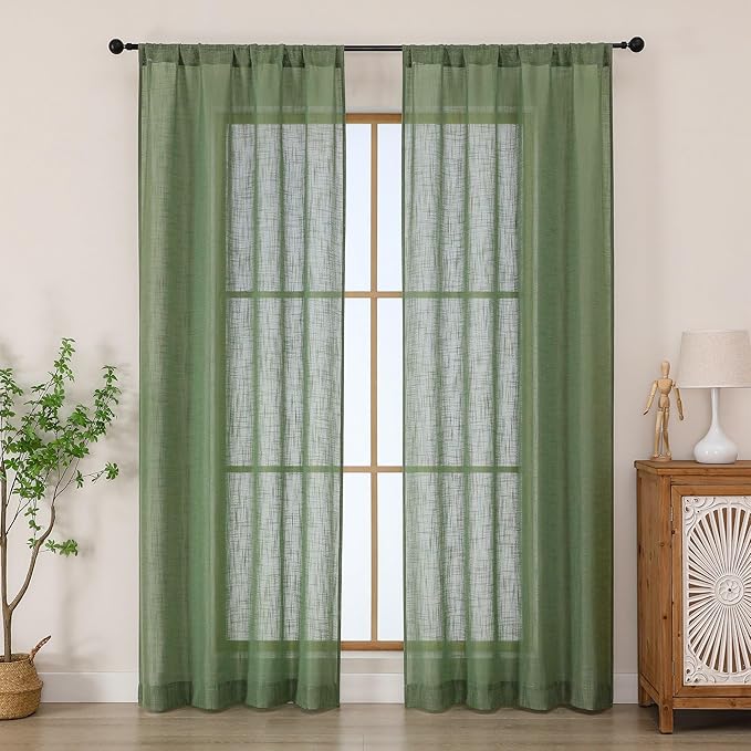 Chyhomenyc Sage Green Semi Sheer Curtains 84 Inches Long 2 Panels Set, Light